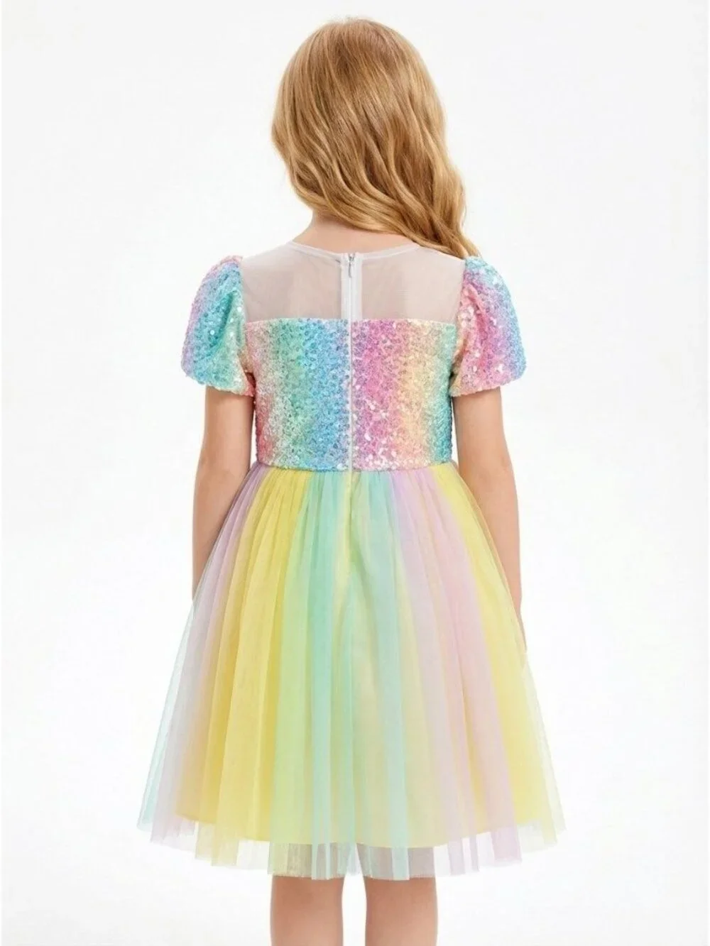 Girls Pastel Rainbow Sequin Princess Dress